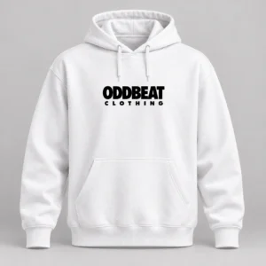 The Original Hoodie in White / Black with signature Oddbeat logo — concept mockup