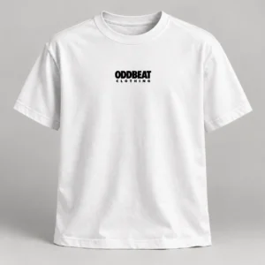 The Original Tee in White / Black with signature Oddbeat logo — concept mockup