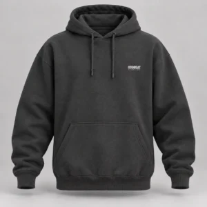 Micro Logo Hoodie — Charcoal in Charcoal / Silver Grey with micro Oddbeat logo — concept mockup