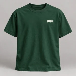 Micro Logo Tee — Forest in Forest / Cream with micro Oddbeat logo — concept mockup