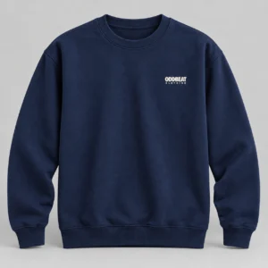 Micro Logo Sweatshirt — Navy in Navy / Cream with micro Oddbeat logo — concept mockup