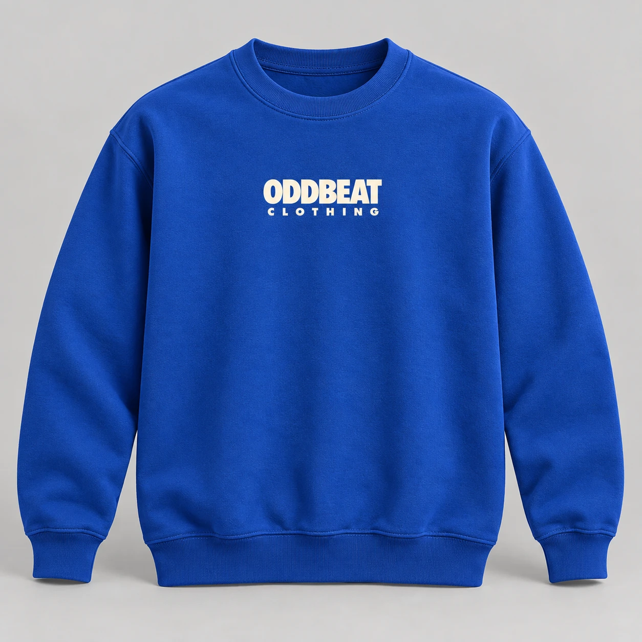 Signature Sweatshirt — Cobalt in Cobalt / Cream with signature Oddbeat logo — concept mockup