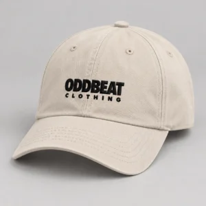Signature Cap — Stone in Stone / Black with signature Oddbeat logo — concept mockup