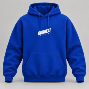 Tilt Hoodie — Cobalt in Cobalt / Cream with tilt Oddbeat logo — concept mockup