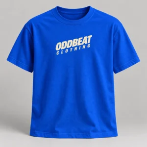 Tilt Tee — Cobalt in Cobalt / Cream with tilt Oddbeat logo — concept mockup