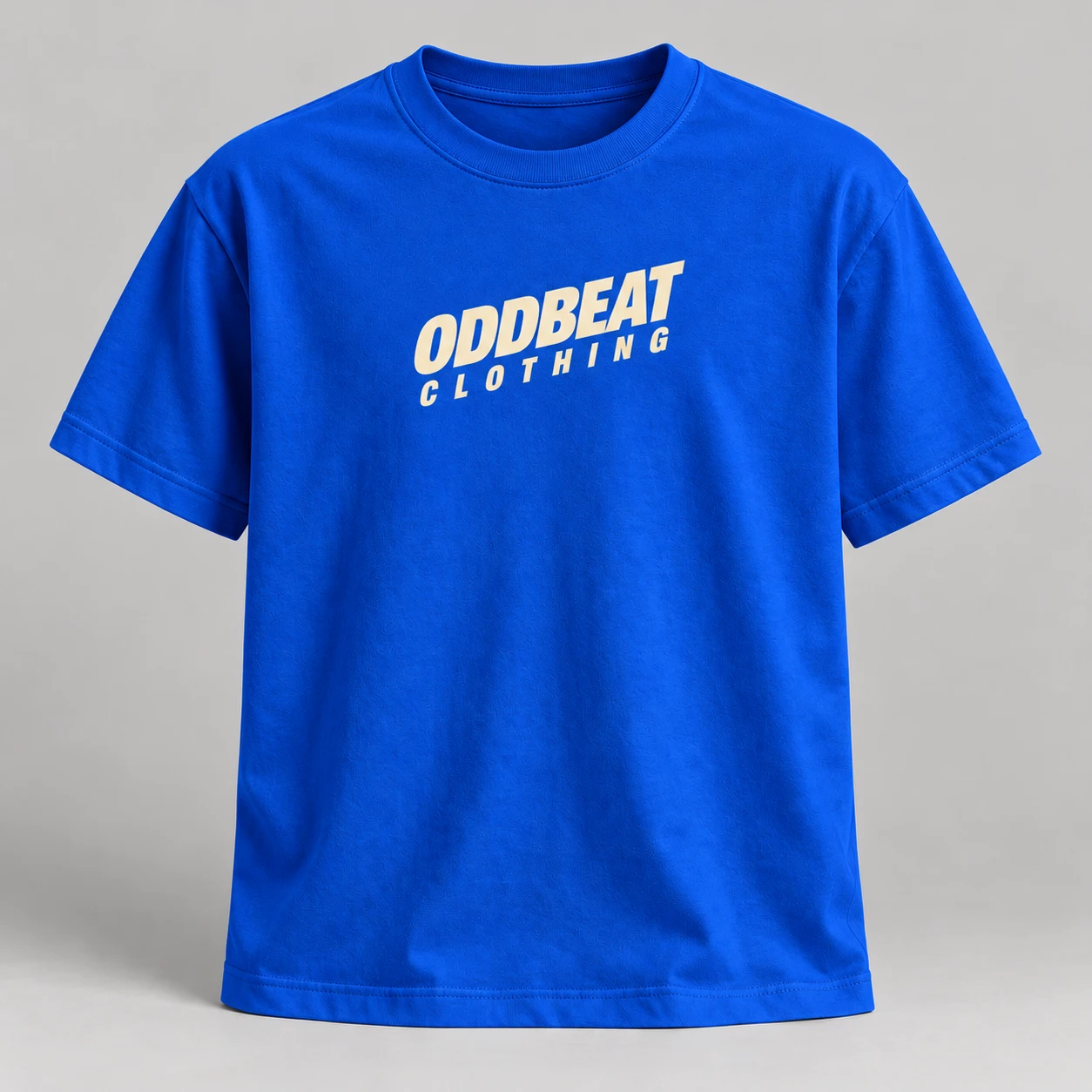 Tilt Tee — Cobalt in Cobalt / Cream with tilt Oddbeat logo — concept mockup
