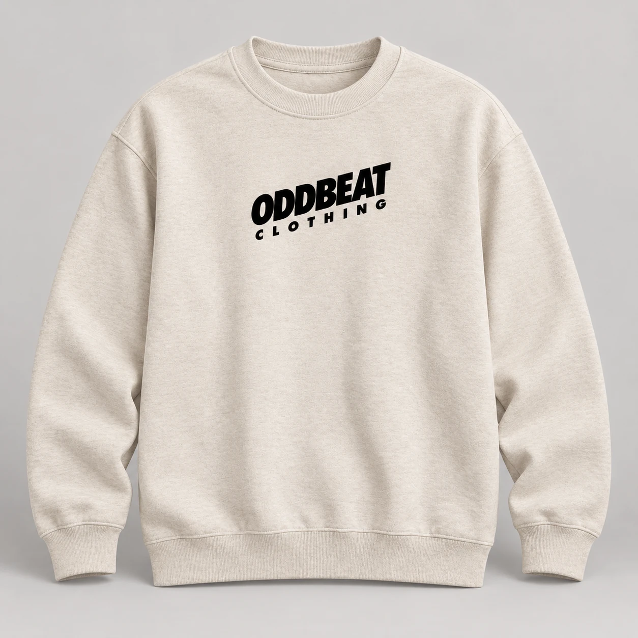 Tilt Sweatshirt — Oat in Oat / Black with tilt Oddbeat logo — concept mockup
