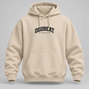 Varsity Hoodie — Sand in Sand / Black with varsity Oddbeat logo — concept mockup