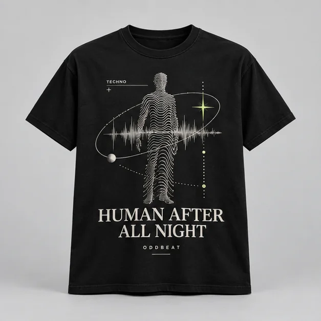 Human After All Night Tee concept mockup