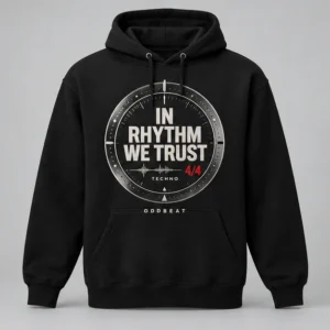 In Rhythm We Trust Hoodie concept mockup