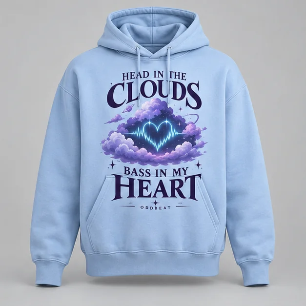 Head In The Clouds Bass In My Heart Hoodie concept mockup